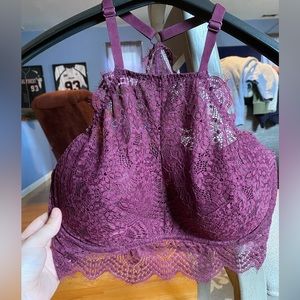 Purple lace high neck pullover racer back bra from PINK